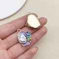 Detail of purple enamel sunflower charm with pearl inlay and golden plated backside - Purple Oil Painting 3D Flower Pearl (22088)