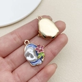 Detail of floral enamel pearl charms for jewelry making, showing front and back views - Blue Oil Painting 3D Flower Pearl (22087)