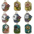 Colorful enamel flower pendants in vintage alloy style for DIY jewelry making - Square Irregular Set 9 Models (SN1114)