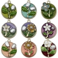 Colorful sunflower pearl oil painting alloy pendants with gold metal border for DIY jewelry - Round Base Flower Set 9 Models (SN1106)
