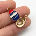 Water-drop enamel charm with USA flag stars and stripes pattern in golden finish - KC Gold Enamel Teardrop USA Flag Egg Style (16270)