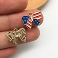 DIY bow-shaped pendant with American flag pattern and golden finish texture - KC Gold Enamel USA Flag Bow Style (16273)