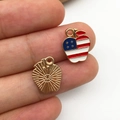 Apple shaped USA flag pendant in KC gold finish with red white and blue enamel detail - KC Gold Enamel USA Flag Apple Style (16275)