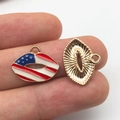 Lip-shaped American flag charm with gold-plated metal back for DIY jewelry making - KC Gold Enamel USA Flag Lips Style (16276)