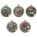 Five-piece set of gold-plated flower pendants with pearls for DIY jewelry making - Round Base Flower Set 5 Models (SN1118)