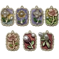 Retro sunflower enamel pendant set with pearls for DIY necklaces and bracelets - Rectangular Lace Flower Set 7 Models (SN1112)