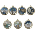 DIY ocean disc pendants with gold frames, pearls, and sea elements for jewelry - Ocean Series Set 7 Models (SN1105)