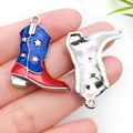 American flag cowboy boot charms with glitter enamel detail and silver metallic backing - American Independence Day Flag Right Facing Boot (19061)