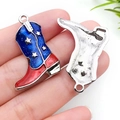 DIY American Independence Day cowboy boot charms with red and blue enamel star details - American Independence Day Flag Left Facing Boot (19062)