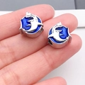 Perla charm squalo argento con smalto blu per la creazione di gioielli fai-da-te - Perla con Foro Grande Grande Squalo Marino (19835) / 1 Pezzo (13x12mm) / Blu