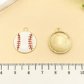 Gouden honkbal hanger met wit emaille en rode stiksels voor DIY sieraden maken hobby - Honkbal Softbal (19633) / Klein 21x18mm / Witte Emaille
