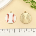 DIY honkbal bedeltje met wit emaille en rode stiksels voor sleutelhangers - Tennis Softbal Honkbal (19030) / Groot 28x25mm / Witte Emaille