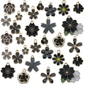 DIY black flower pendants with gold plating and pearls for jewelry making projects - Mixed Black Flower Styles