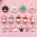 Pendentifs couronne en alliage doré avec émail coloré et perles pour création bijoux - Ensemble de Couronnes en Émail (SN655)