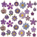 Assorted purple enamel daisy and flower charms with rhinestones for DIY jewelry making - Mixed Purple Flower Styles