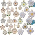 DIY floral jewelry pendants with white enamel flowers and pearls for necklaces - Mixed White Flower Styles
