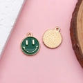 Ciondoli smiley in smalto verde con retro in metallo dorato per creazione di gioielli - Stile Faccina Sorridente Rotonda (13960) / 1 Pezzo (11.5x14mm) / Verde