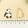 Cute panda charm for DIY jewelry with black white enamel finish and golden metal back - White Enamel Sitting Panda (21643)