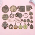 Retro bronze steampunk clock gears and charms set for DIY jewelry making on pink base - Clock Gear 23 Styles Mix (M71)