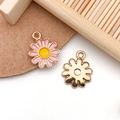Detail of pink daisy flower charms with gold plating for DIY jewelry making - Pink Enamel Round Daisy Style (11072)