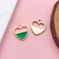 Ciondoli a cuore in oro rosa con smalto verde per gioielli fai da te e collane - Stile Cavo a Forma di Cuore (17536) / 1 pezzo (15x16mm) / Verde