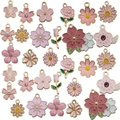 Pink and white flower charms with gold plating for DIY jewelry making and keychains - Mixed Pink Flower Styles