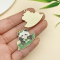 Detailed front and back of cartoon panda enamel pendant with gold textured backing - Panda Zongzi Boat (23043)