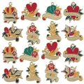 Set de dijes esmaltados del Día de la Madre con corazones y flores para joyería - Serie de 16 Estilos Mixtos (SN659)