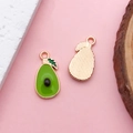Ciondoli in smalto verde a forma di avocado con base in metallo oro rosa per gioielli - Stile Avocado Frutto Ovale (11983) / 1 Pezzo (9x18mm) / Verde