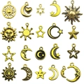 20 pieces set of celestial gold charms featuring sun, moon, and star designs for DIY jewelry - Celestial Star Moon Variety (SN276)