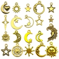 Golden alloy celestial charms with sun, moon, and star hollow designs for DIY jewelry - 20 Mixed Star & Moon Series (SN834)