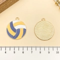 Blauw en geel emaille volleybal hanger met gouden afwerking en 2,5 cm diameter maat - Volleybal (21717) / 28x24mm / Blauw Emaille