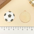 DIY emaille voetbal hanger met goudkleurige metalen basis en klassiek zwart-wit patroon - Voetbal (21718) / 28x25mm / Witte Emaille