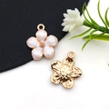 White enamel flower pendant set with golden metal floral charms for DIY jewelry making - White Enamel Sakura Pendant (10958)