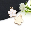 White flower pendant with rose gold edge for DIY jewelry making handmade necklaces - White Enamel Flower Pendant (11878)