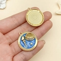 Macro detail of alloy ocean pendant featuring seashells and pearls for DIY jewelry - Blue Oil Painting Pearl Shell (22061)