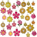 Pendentifs fleurs en émail rose et jaune pour la création de bijoux DIY personnalisés - Ensemble de Pendentifs Fleurs Jaunes et Roses (SN747)