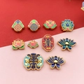 Traditional cloisonné lotus beads with enamel patterns for DIY jewelry making and bracelets - Lotus Longevity Spacer Bead Set (SN1164) / 10 Styles 1 Piece Each