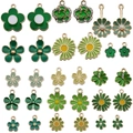 Pendentifs fleurs en émail vert avec perles pour création de bijoux DIY - Ensemble de Pendentifs Fleurs Vertes (SN748)