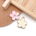 Pink sakura flower charms with gold plating for DIY jewelry and necklaces - Pink Enamel Flower Style (11880)