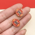 Detailed close-up of traditional Chinese cloisonné lotus beads with red enamel and gold trim - Matte Gold Double-Sided Blessing Longevity Spacer Bead (22664) / 1 Piece/Pack (15x12mm) / Red