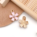 Pink enamel flower pendant with pearl accent and gold metal backing for DIY jewelry making - Pink Enamel Beaded Sakura Style (11886)