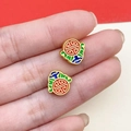 Macro detail of Chinese style enamel lotus stud with golden Longevity character symbol - Matte Gold Double-Sided Fu Lu Shou Symbol Spacer Bead (22483) / 1 Piece/Pack (12x11mm) / Blue-Green-Red