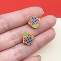 Macro shot of traditional cloisonné enamel lotus beads with gold trim and vibrant colors - Matte Gold Double-Sided Fu Lu Shou Symbol Spacer Bead (22480) / 1 Piece/Pack (12x11mm) / Green-Red-Blue