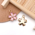 Pink cherry blossom flower pendant with gold plating and crystal for DIY jewelry making - Pink Enamel Rhinestone Sakura Style (11896)