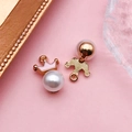 Pendentif couronne en or rose avec émail rose et perle blanche pour bijoux DIY - Perle de Couronne Rose (10977)