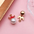 Pendentif couronne dorée en émail rouge avec perle pour création bijoux DIY - Perle de Couronne Rouge (11004)