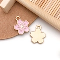 Pink cherry blossom enamel pendant charms with gold metal finish for DIY jewelry - Pink Enamel Small Sakura Style (12086)