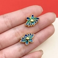 Detailed close-up of blue and green cloisonne lotus beads with gold trim and enamel finish - Bright Gold Lotus Straight Hole Spacer Bead (22444) / 1 Piece (17x11mm) / Teal