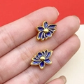 Macro detail of blue enamel lotus beads in gold finish for DIY jewelry making - Bright Gold Lotus Straight Hole Spacer Bead (22443) / 1 Piece (17x11mm) / Dark Blue